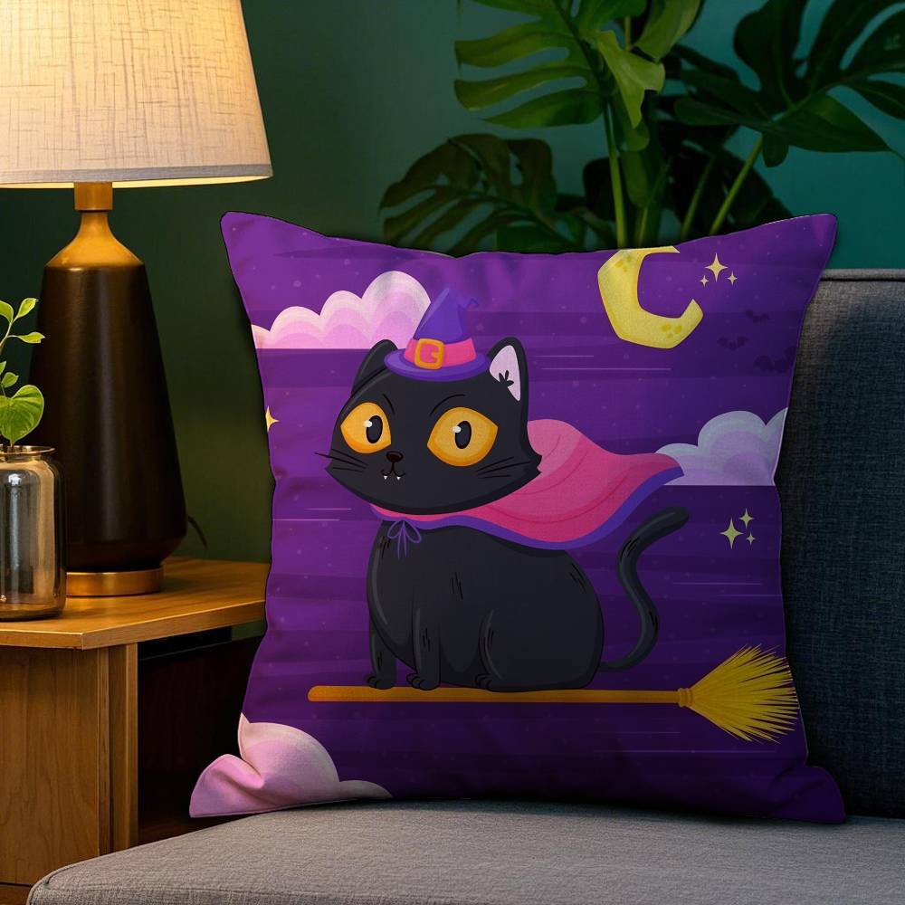Halloween Cute Purple Cat Pillow Case Plush Fabric Soft Double Sided Print Sofa Cushion Cover Throw Pillow Covers