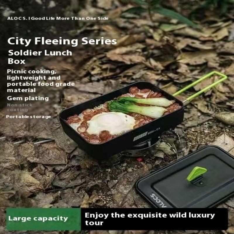 ALOCS Outdoor Camping 0.9L Camping Food Box Set, with Foldable Stove, Ultra-light Cooking Utensils, Suitable for Hiking/survival