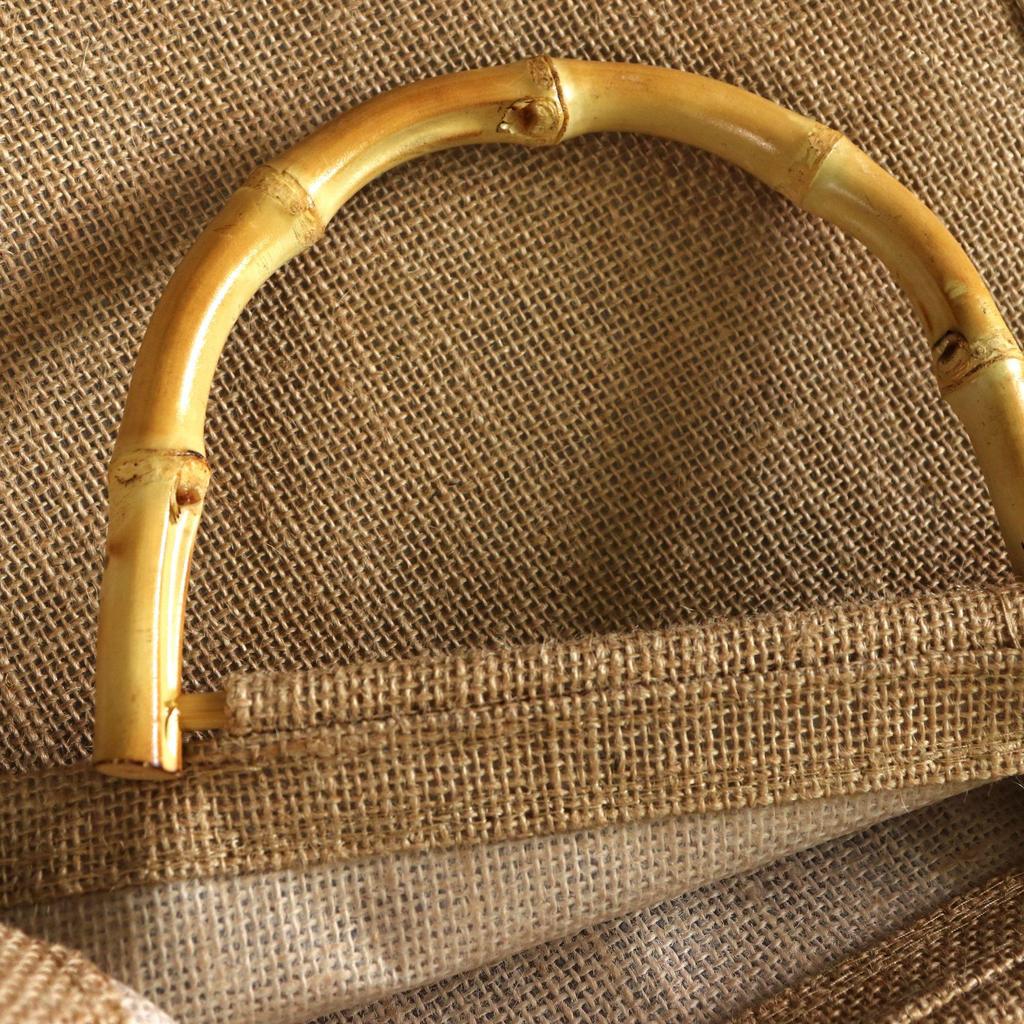 Bamboo Handle Jute Tote Bag - Retro Burlap Shopping & Gift Bag for Tea Storage
