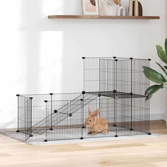 3114061 vidaXL Pet Cage with 20 Panels and Door Black 35x35 Cm