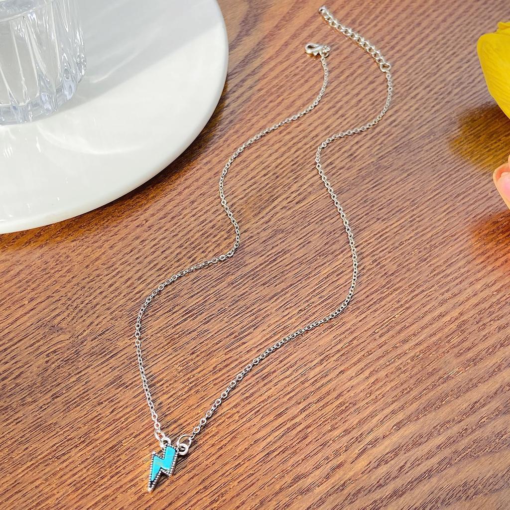 Non-fading Retro Lightning-shaped Punk Style Pendant Bohemian Turquoise Simple Versatile Collarbone Chain Wholesale