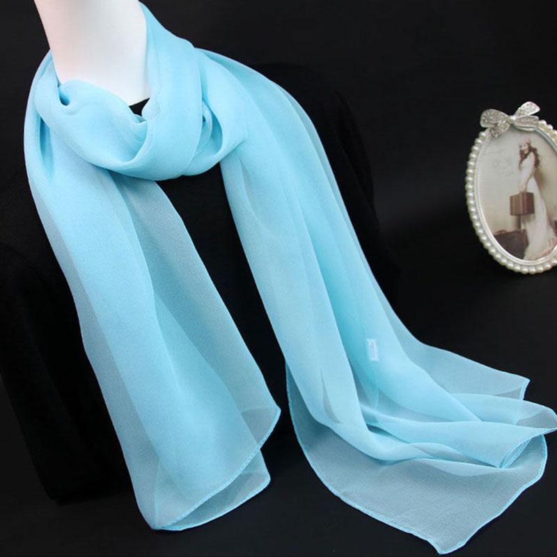 Korean Solid Chiffon Transparent Travel Holiday Beach Towel Women's Silk Scarf Female Summer Thin Long Sunscreen Shawl V10