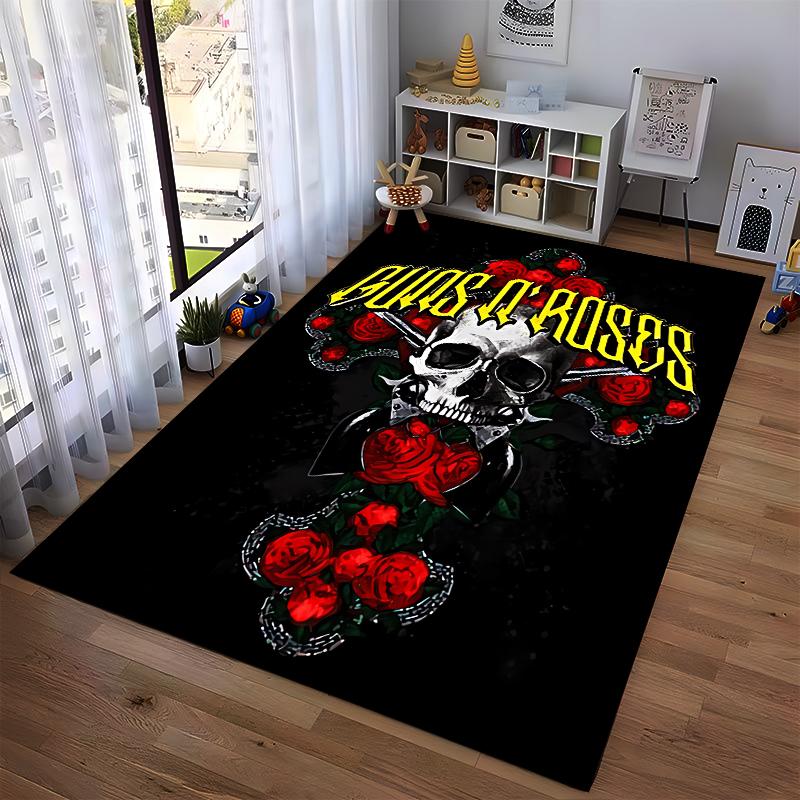 Guns N' Roses Skull with Roses Rug Non-slip rug suitable for living room and bedroom sofas