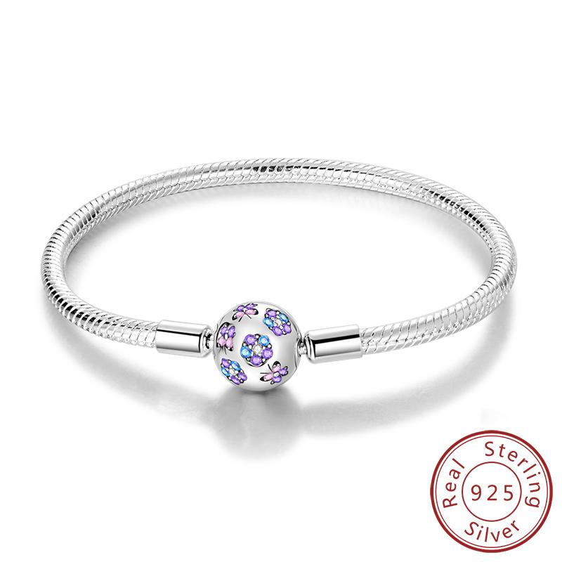 Original 925 Silver Bracelets 17-20CM Love Heart Flowers Butterfly Charms Beads Bracelet For Women Fashion Jewelry Gift