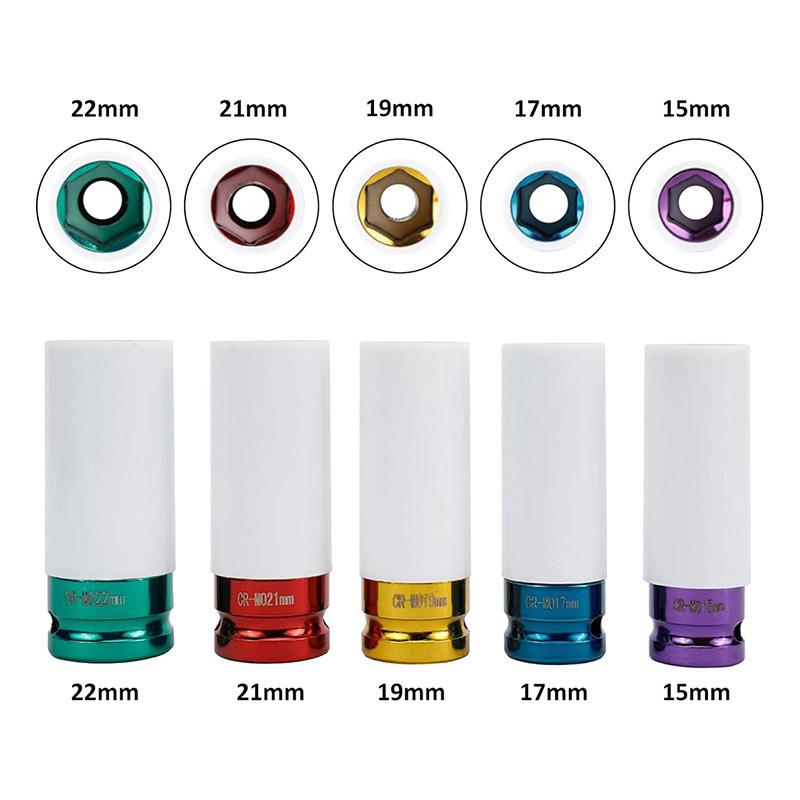 3/5set Drive Wheel Protector Impact Socket Impact Sleeve Set Durable Plastic Sleeves 15mm/17mm/19mm/21mm/22mm