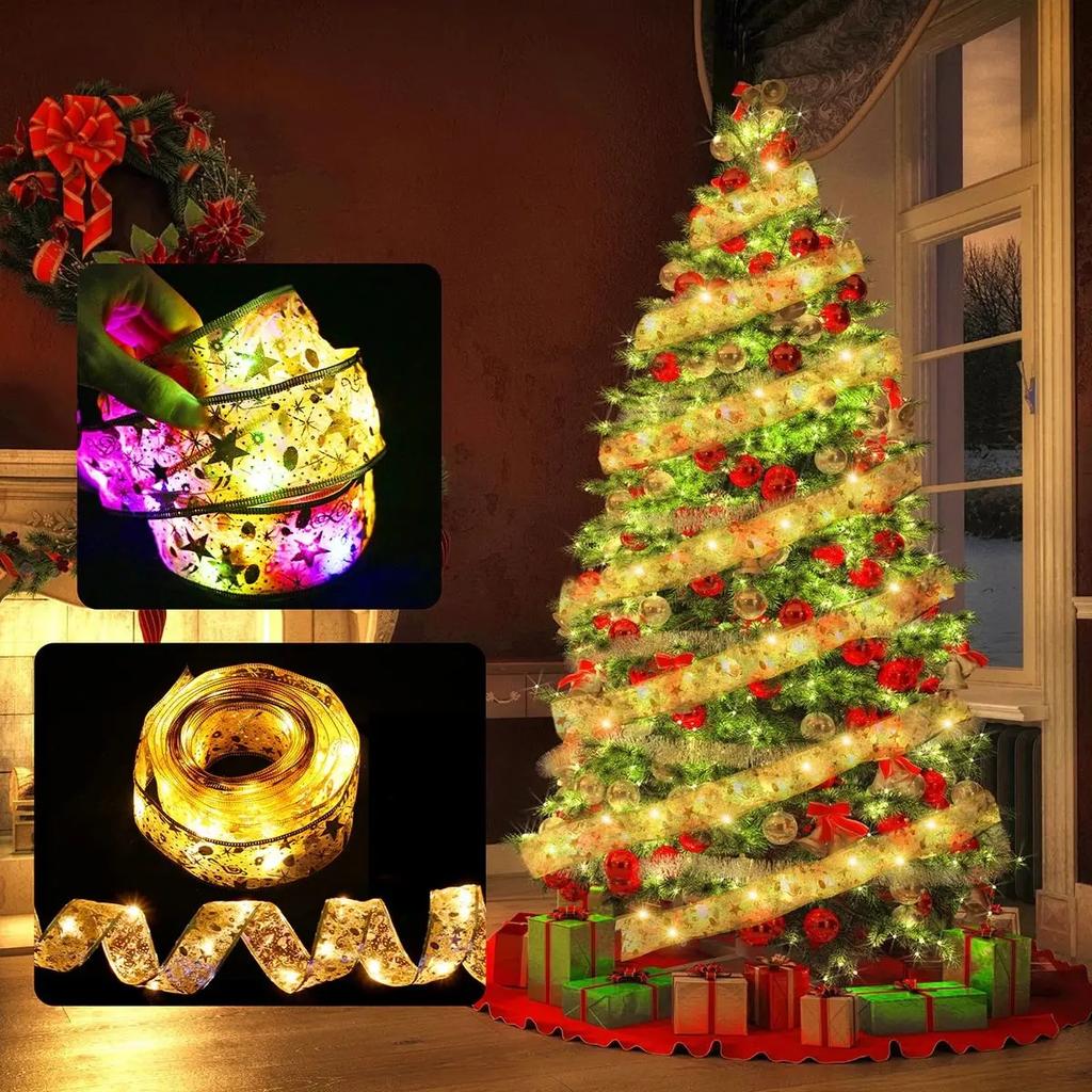Vianočná stuha Víla Svetlo Vianočná dekorácia Vianoce na stromček Ozdoby pre domácnosť 2023 Mašle Svetlá Navidad Natal Darčeky Nový rok 2024 Vianoce