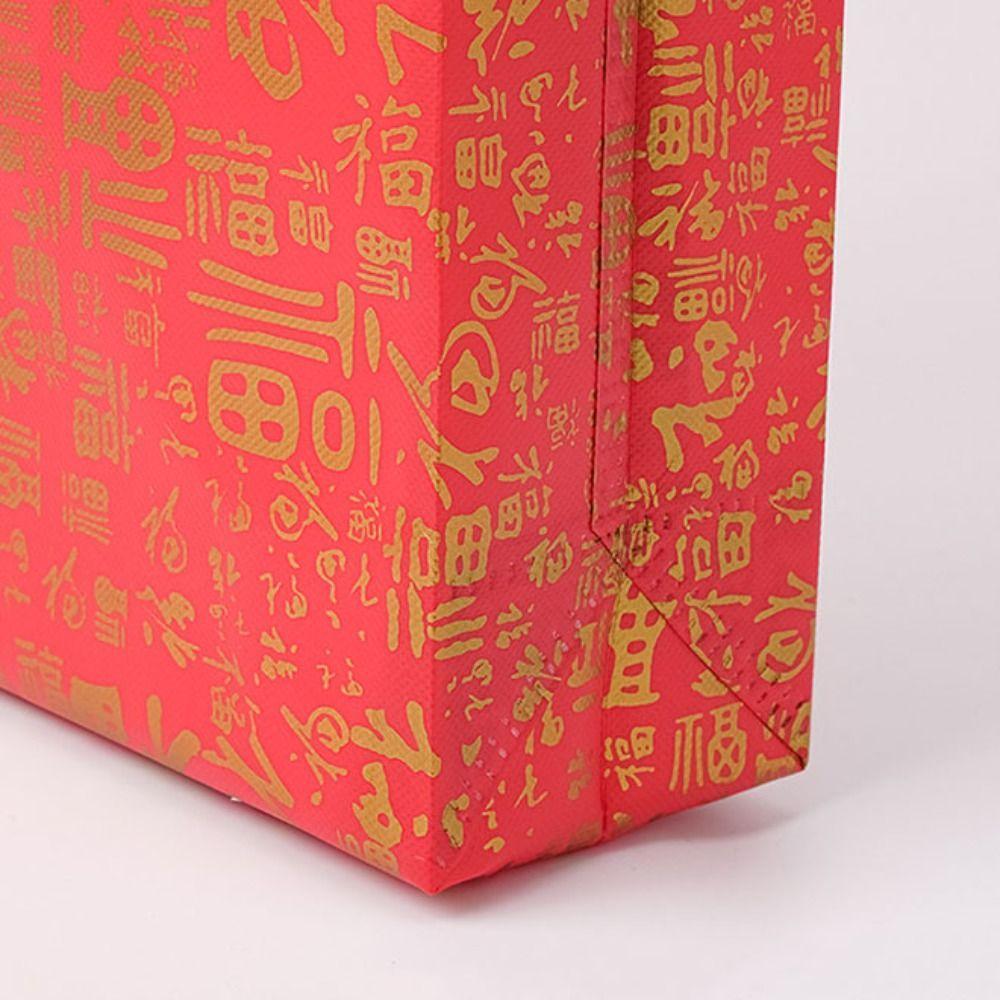 10pcs Red Chinese Style Lucky Bag Good Luck Fu Letter Non Woven Gift Bag Portable Large Capacity New Year Storage Bag