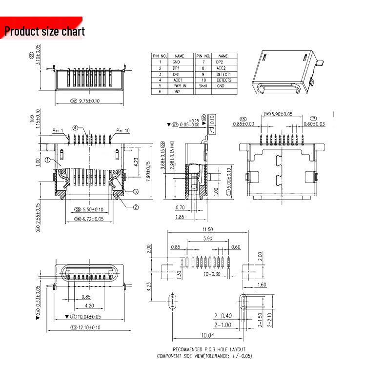 iPhone 5 USB 10PIN Female Connector Plug