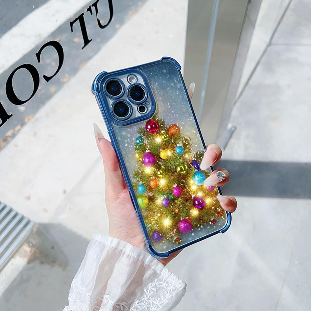 Ae114 Merry Christmas Christmas tree art Electroplated TPU Phone Cases for Samsung A54 A12 A14 S22 S23 S24 Ultra A55 A15 Four Corner Protection Cover