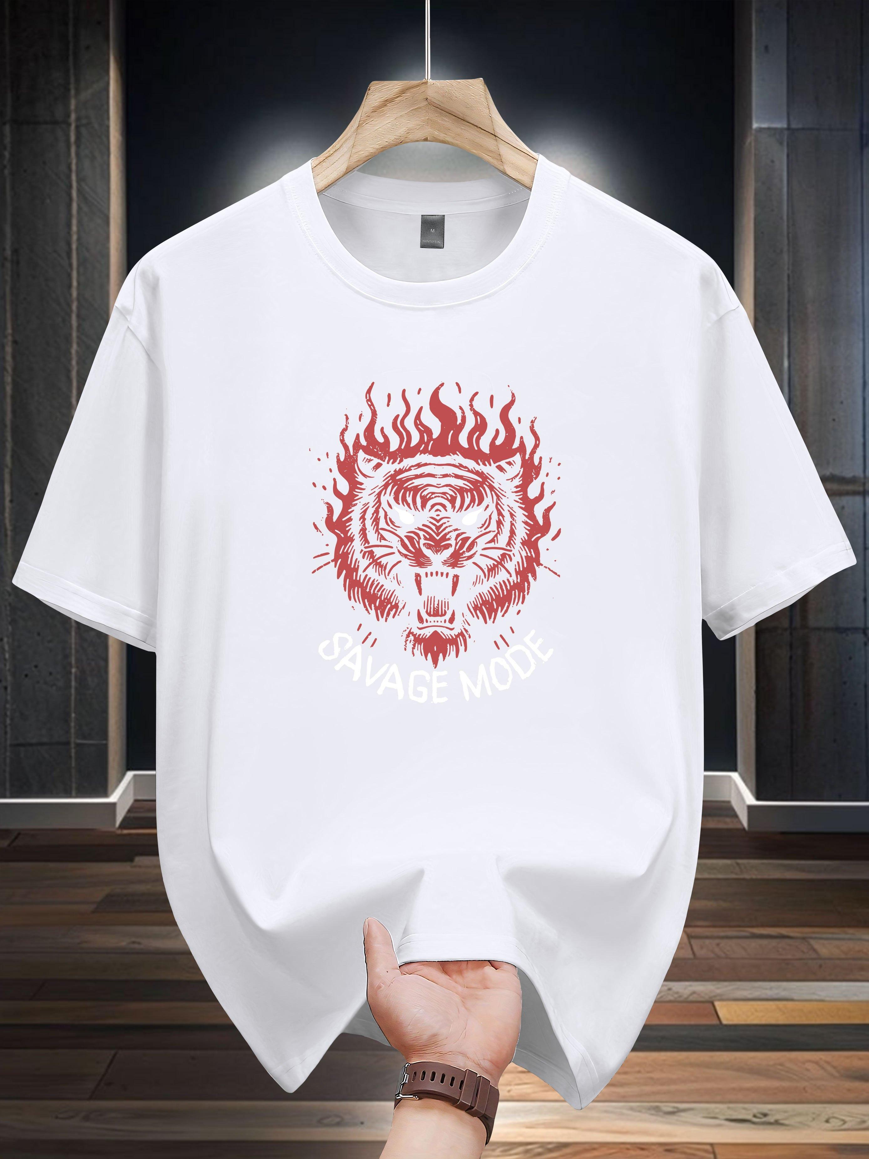 Niuwang Selection 200g 100% Cotton Short Sleeve T-shirt - Black Casual Graphic Tee with Fierce Tiger &  Savage Mode  Print L
