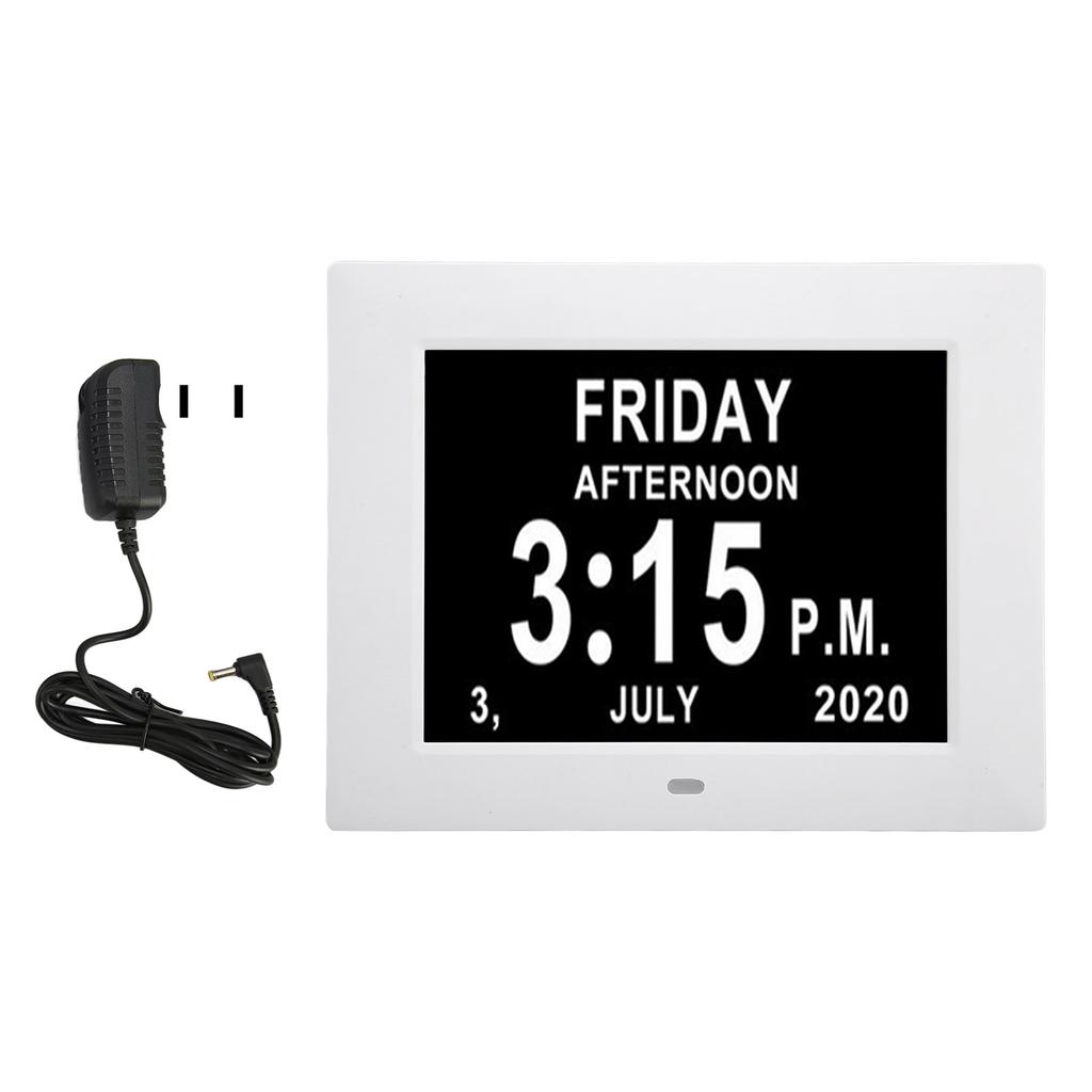 Digital Calendar Clock 7 Inch HD Large Font Auto Dimmable Electronic Alarm Clock for Elderly White