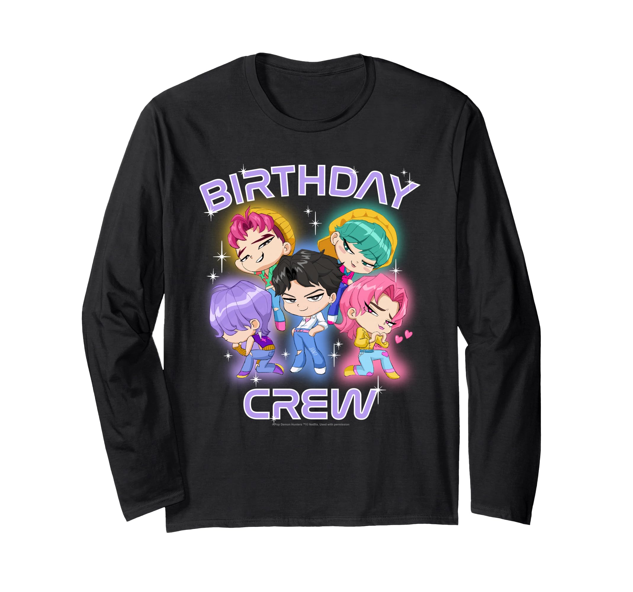 

KPop Demon Hunters Saja Boys Birthday Crew Group Long Sleeve T-Shirt чёрный