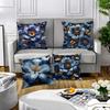 Blue Gold Floral Pattern Home Decor Pillow Cover Living Room Sofa Polyester Cushion Cover with Zipper