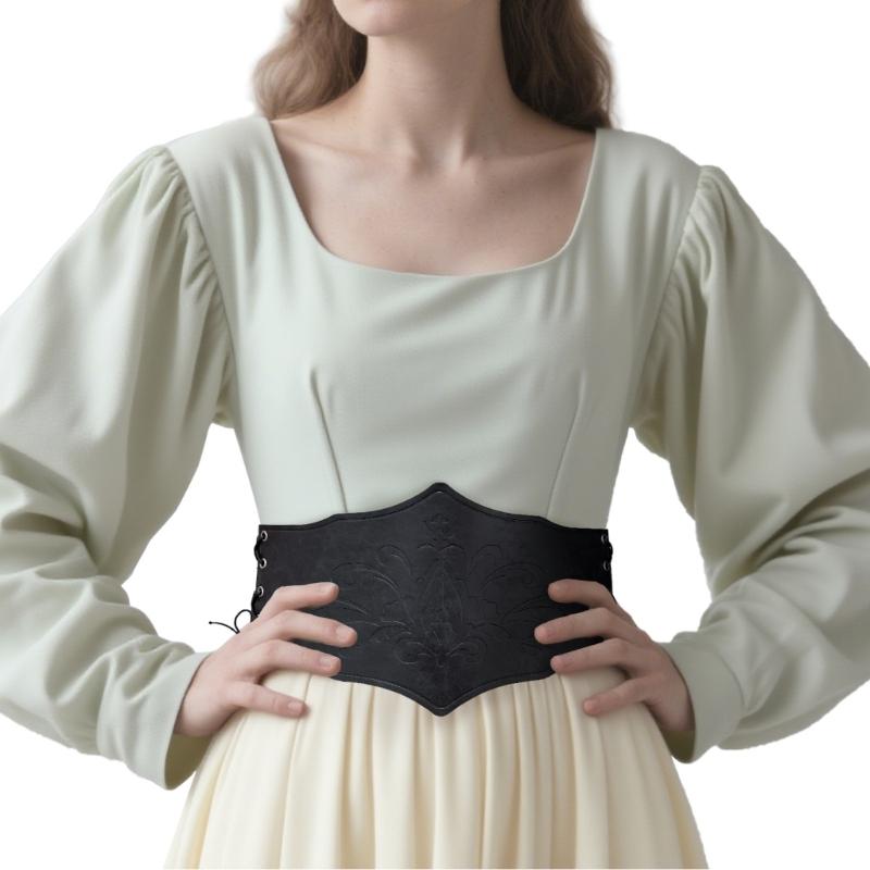 Medieval Corset Belt Waist Cincher PU Leather Embossed Waistband for Fashion and Comfortable Waist Accessory