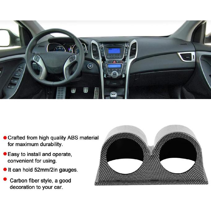 Gauge Mount Holder 52mm 2-Hole Gauge Pod Carbon Fiber Car Meter Stand for Tachometer Voltage Temperature Meters