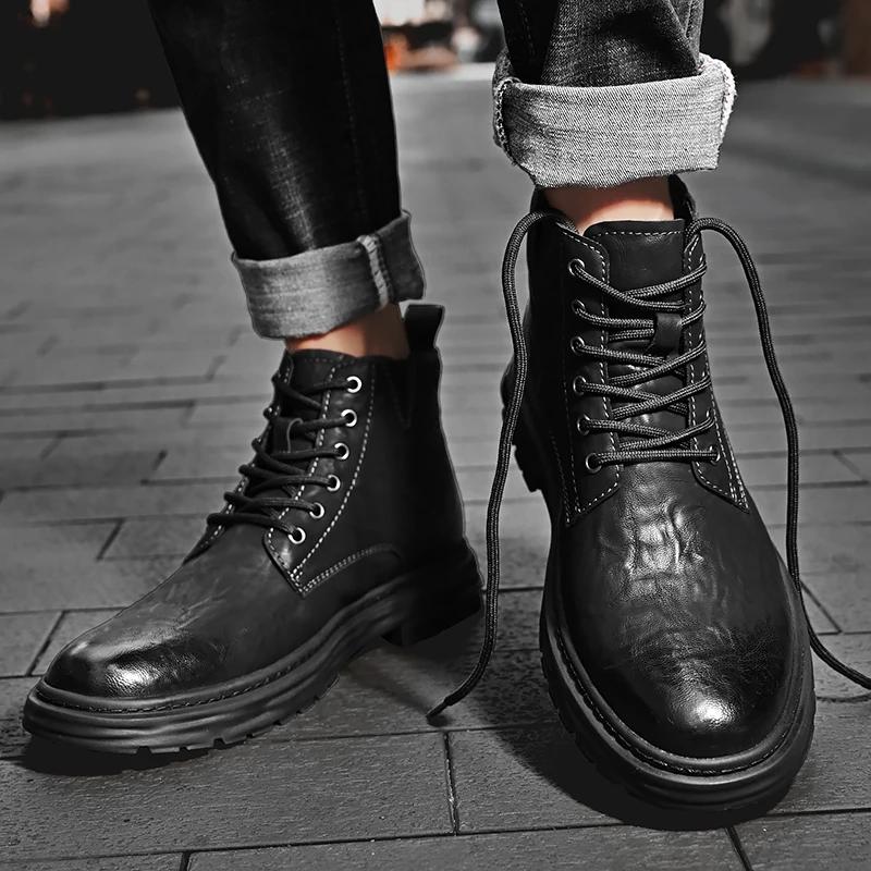 Brand Men's Genuine Leather Boots Winter Outdoor High Quality Hiking Boots Handsome Motorcycle Boots Men's Formal Boots