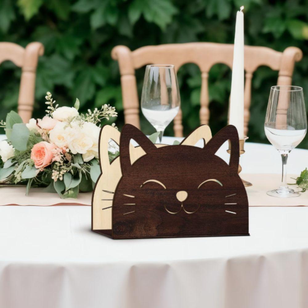 Cat Shape Design Wooden Cat Napkin Holder Wooden Material Decorative Tissue Rack  Cocktail Bar