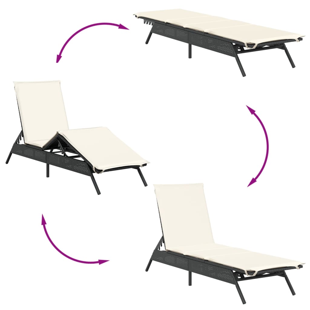 Black Sun Lounger with Cushion Poly Rattan