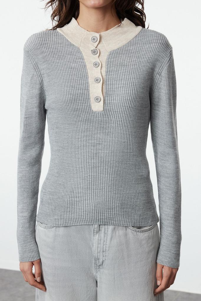 Women's Fashion Stylish Sweater Navy Blue High Collar Knitwear Sweater