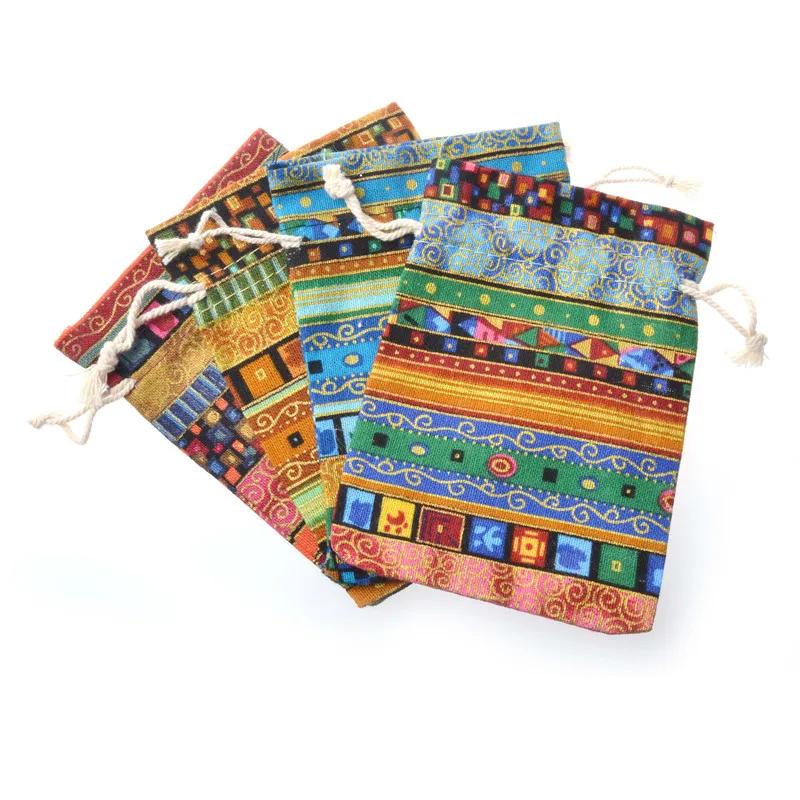 1/2/10 Stück Ethnischer Stil Baumwoll-Leinen Kordelzug Tasche Aufbewahrung für Buddhistische Perlen Schmuck Münzbörse Kleine Dinge Sortiertasche