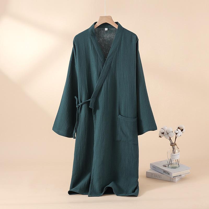 2026 Japanese New Spring/Summer Couple Kimono Robe 100% Cotton Crepe Cloth and Women's Bathrobe Thin Home Sleeping Robe