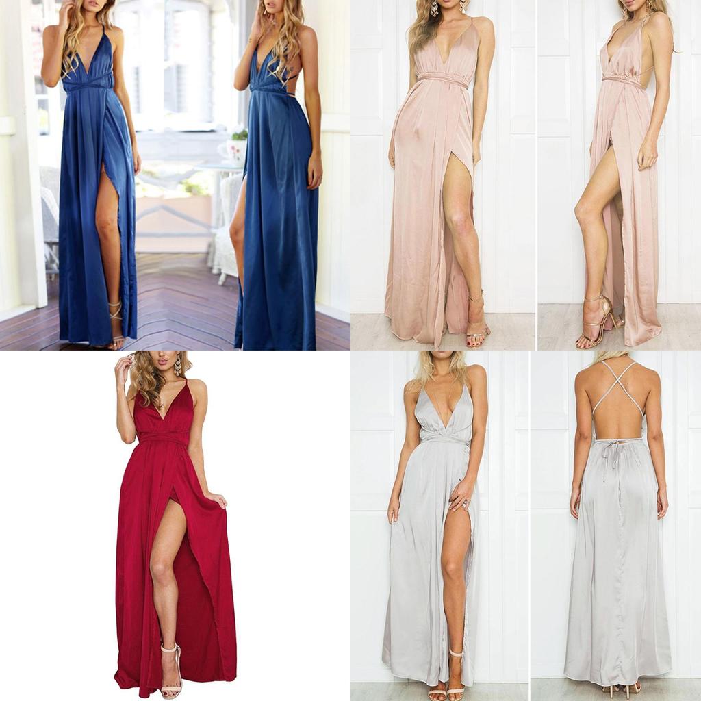 Elegante Abito Estivo Sexy da Donna Senza Schiena Scollatura Profonda Spalline Sottili per Matrimoni