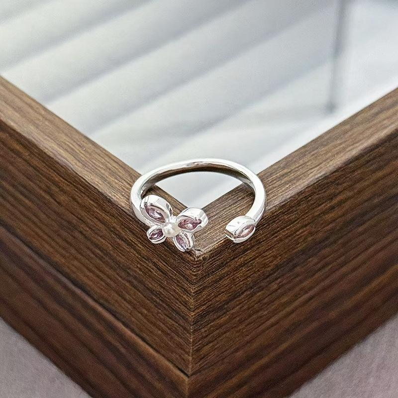 Light Luxury Sweet Cool Pink Cute Full Diamond Zir*****Pening Adjustable Ring Niche Design High-End Ring Woman