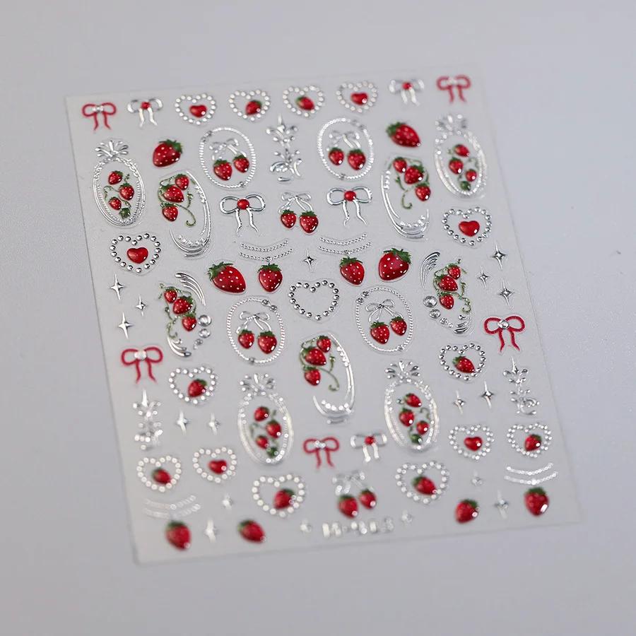 5D Jelly Tomato Nail Art Sticker Romantic Bowknot Twinkling Star Fun Fruit-Themed Self Adhesive Decoration Manicure Decal DIY