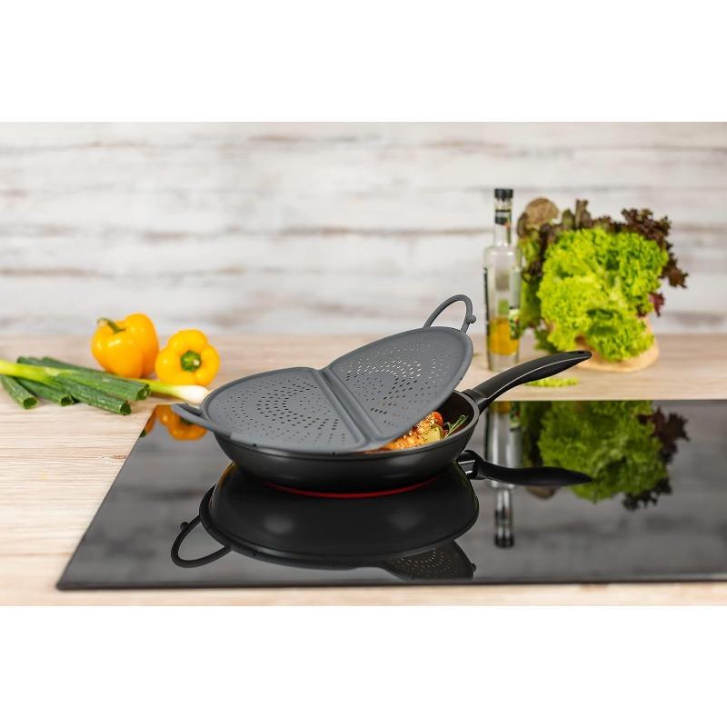 2-in-1 Foldable Silicone Steamer Rack & Splash Guard with 50 PCS Parchment Steam Papers (28cm) - Kitchen Bundle Dishwasher