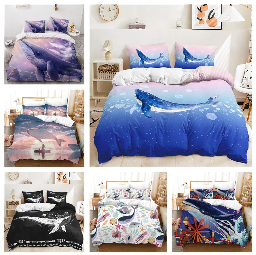 

3D Whale Bedding Set Marine Animal Down Duvet Cover Pillowcase 2/3pc Kid Boys and Girls Dreamy Full Size Cover Gift Home Textile UK Single 135x200cm
