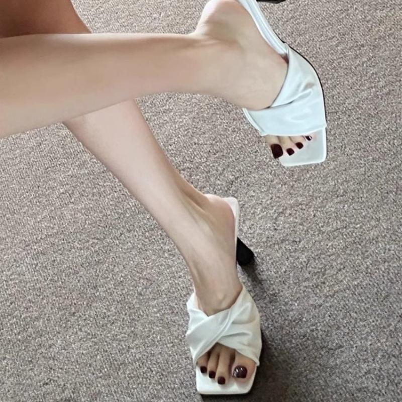 2025 Sexy Pointed Toe Mule High Heels Women Slipper Fashion Mixed Color Slip On Slides Summer Party Stripper Sandal Shoes