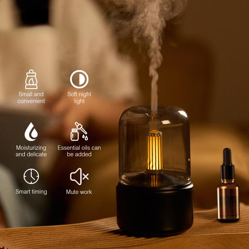 1 Stück Candlelight Aroma Diffuser Tragbarer elektrischer USB-Luftbefeuchter Kaltnebelmaschine Zerstäuber LED-Nachtlicht HMM