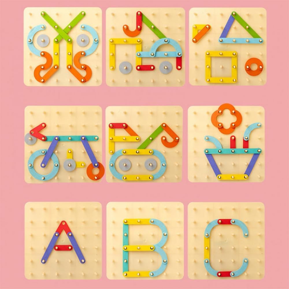 Creative Nail Board Puzzle Toys Montessori Education Geometric Graphics With Cards Preschool Kids Early Learning Game Toy Gifts