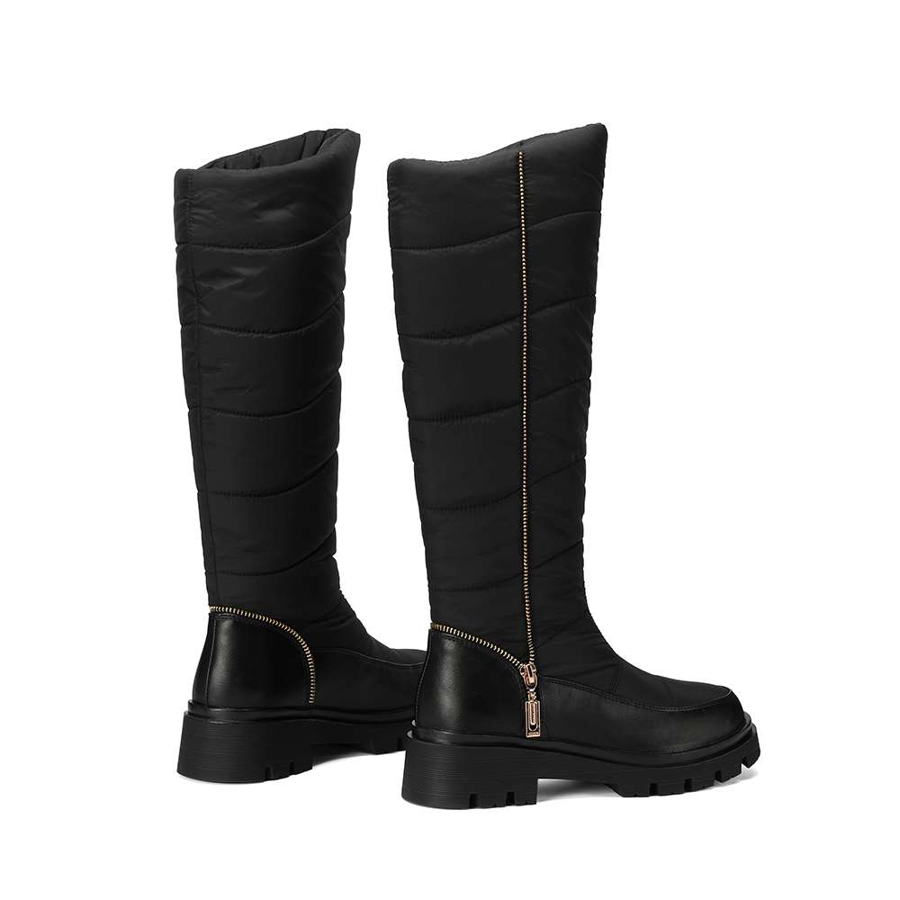Krazing Pot PU Down Boots Cold-resistant Winter Shoes Med Heels Size 44 Super Size Snow Boots Zipper Round Toe Keep Warm Thigh High Boots