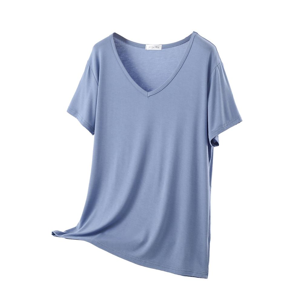 

Women Summer Plus Size V-neck Solid Color Loose T-shirt Casual Loungewear Top M