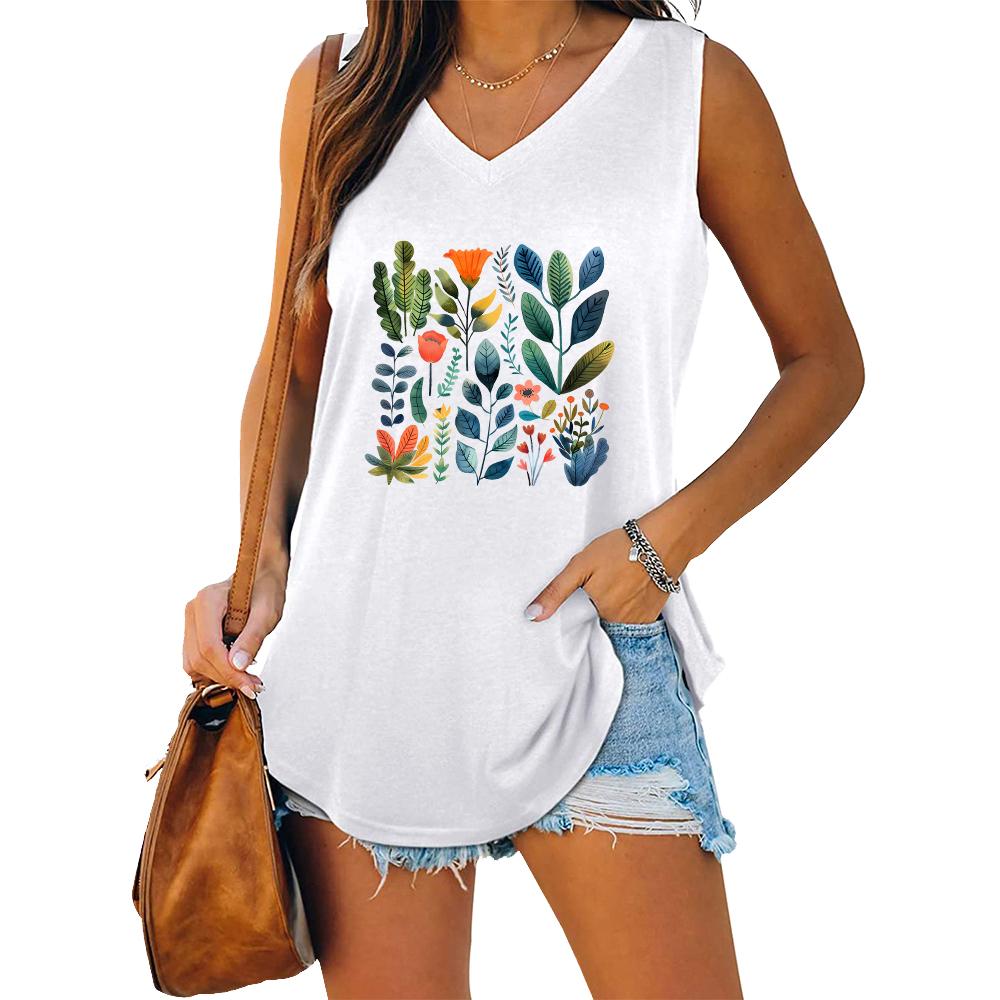Summer Fashion Tank Top Women V Neck Shirt Ladies Casual Sleeveless T-shirt