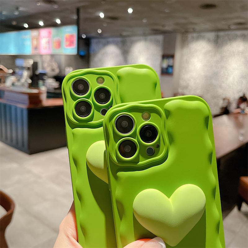 3d Creative Love Heart Wavy Edge Mustard Green Telefonveske For Iphone 14 13 Pro Max 12 11 X Xs Xr 7 8 Plus Beskyttende bakdeksel