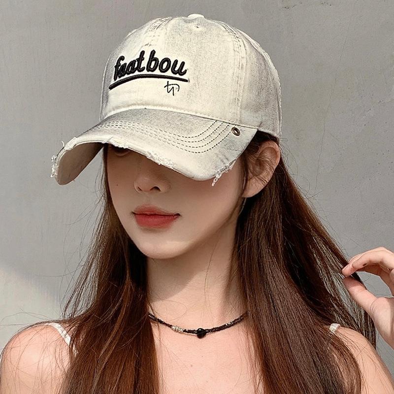 3D Letter Soft Top Duckbill Cap for Women and Men, Spring/Summer Korean Style Versatile Washed Distressed Street Fashion Sun Protection Baseball Cap