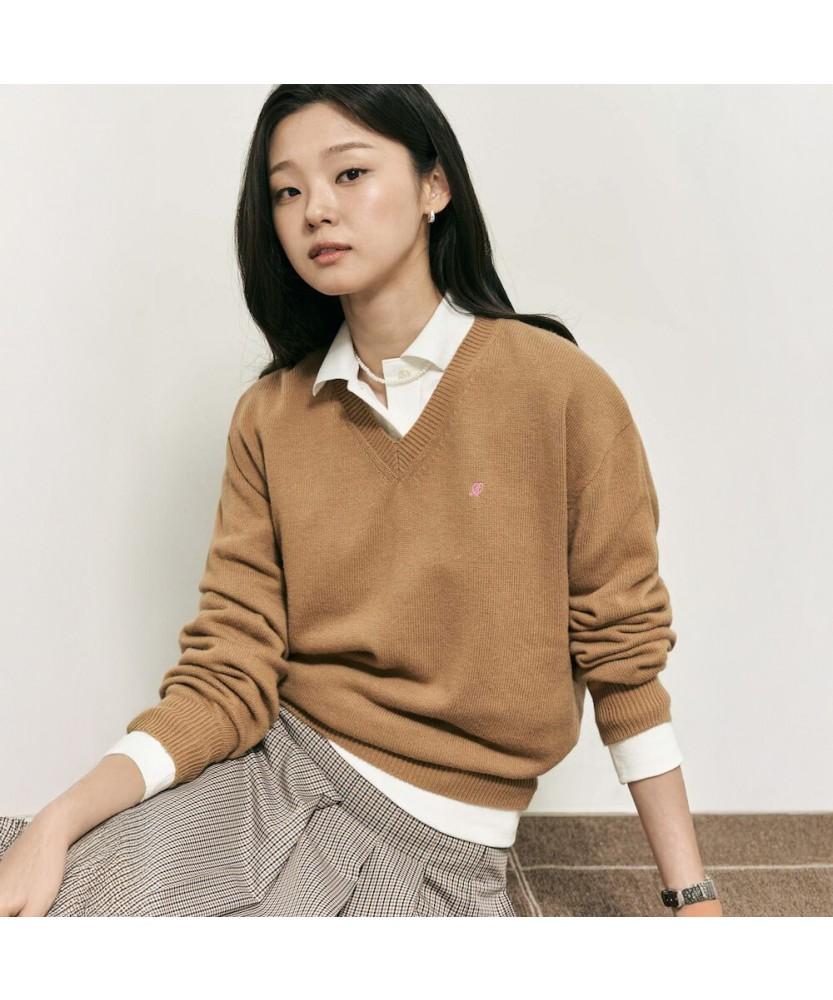 Binpolleidiseu [B. My] Cashmere Blend Loose Fit V-Neck Knit Yellowish Brown (Bf5X51N01B)