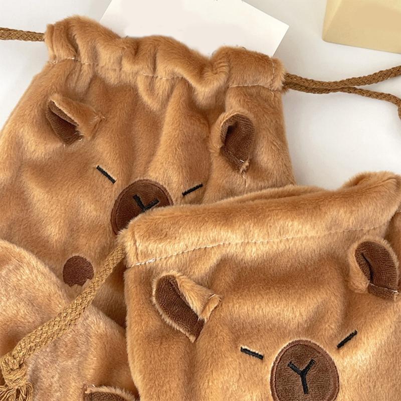 Unique Capybara Plush Cosmetic Pouch Large Capacity Drawstring Storage Bag Festival Gift Bags for Travel and Daily Use