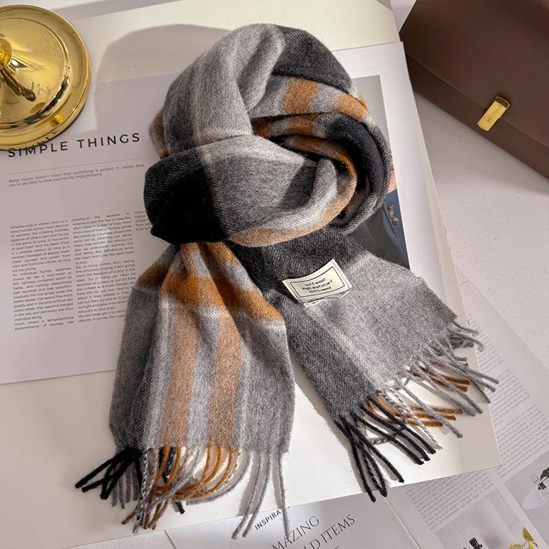 100% Pure Wool Winter Scarf for Women Long Warm Cashmere Scarves Hijab Lady Plaid Shawl Wrap Female Pashmina Bandana Headscarves