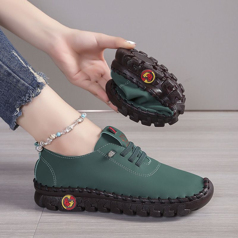 Soft Laced Up Oxford Shoes for Women Ortho Loafers Woman Plain Shockproof Driving Flats Elderly Mom Slip On Faux Leather Shoes