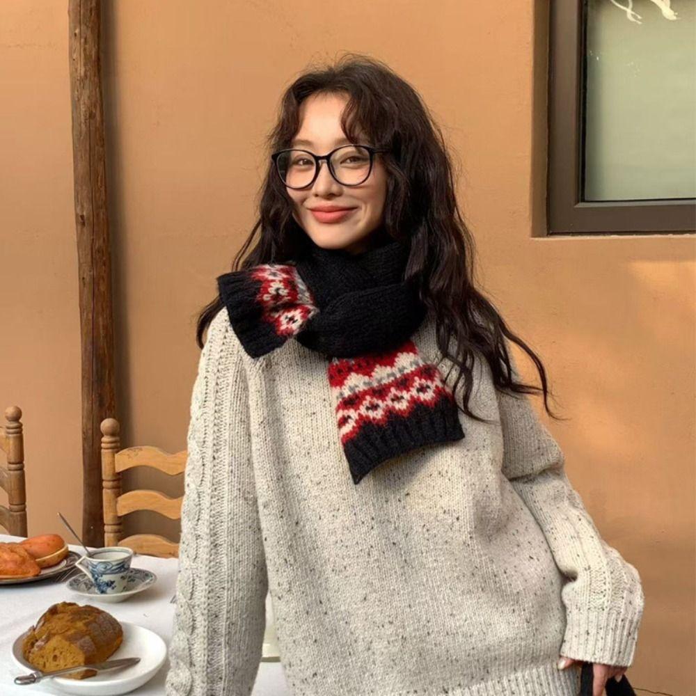 Wool Jacquard Knitted Scarf Plush Fair Isle Style Shawl Winter Cashmere Scarves Autumn Winter