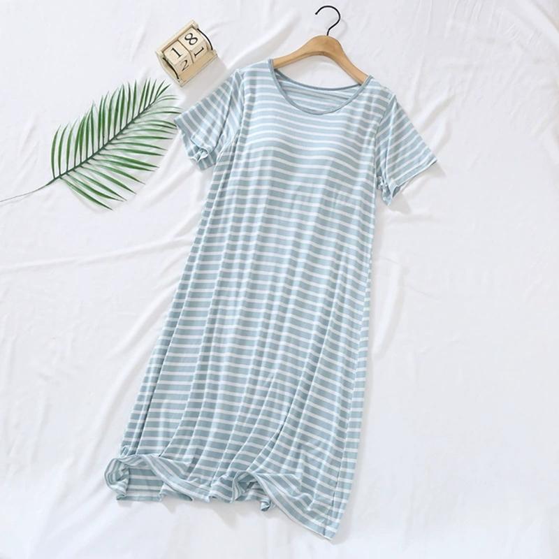 Women's Crew Neck Striped Free Bra Short Sleeve Pajamas Simple Nightdress Casual Loungewear