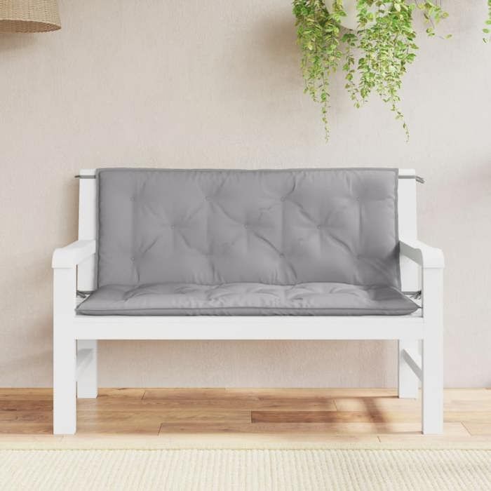 VidaXL Lot de 2 Coussins de Banc de Jardin, Revêtement de Banc avec Jeux de Cordes, Coussin d'Extérieur Imperméable, Gris 361679