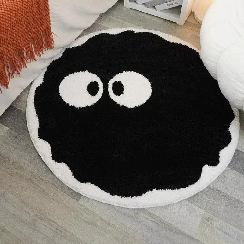 

Cute Black Briquettes Carpet Soft Plush Shaggy Round Lounge Rug Anti-Slip Imitation Cashmere Carpet Home Decor Rugbriquette 60X60CM