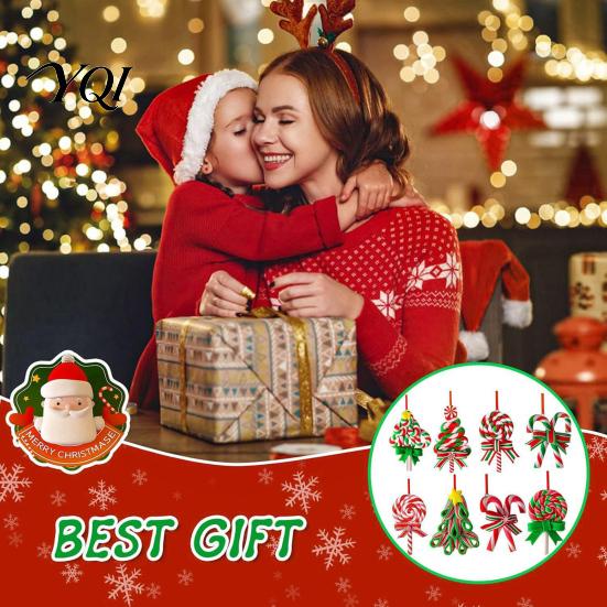 Wooden Christmas Tree Pendants 16 Pcs Lollipop Ornaments, Red Green Striped Peppermint Swirl Candy Cane Hanging Decorations Decoration, Colorful