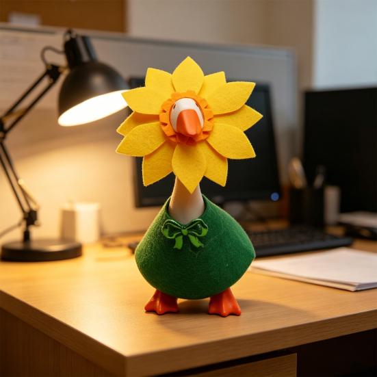 1 Set Mini Desk Goose Outfit Spring Summer Cute Sunflower Hat And Green Dress Felt Desk Goose Costume for 7 Inch Goose Statue Home Office Table Decor