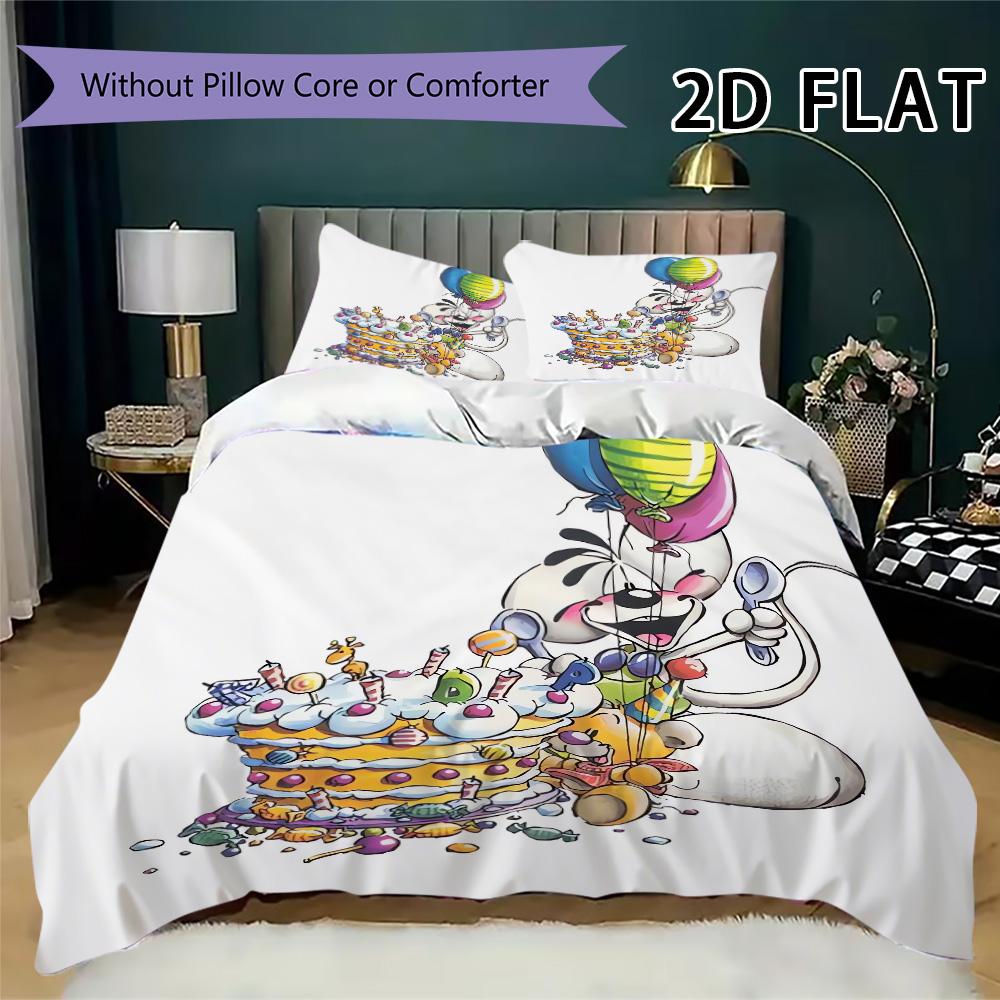 Diddl Pattern Bedding Uilt Set Uilt Cover Pillowcase Home Decoration Birthday Gift (1 * Duvet Cover + 2 * Pillowcase Without Core)