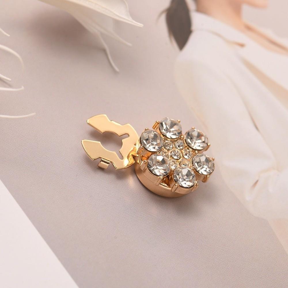 Brass Base Flower Sleeve Button Rhinestone Button Cover Clip  Suit Accessories
